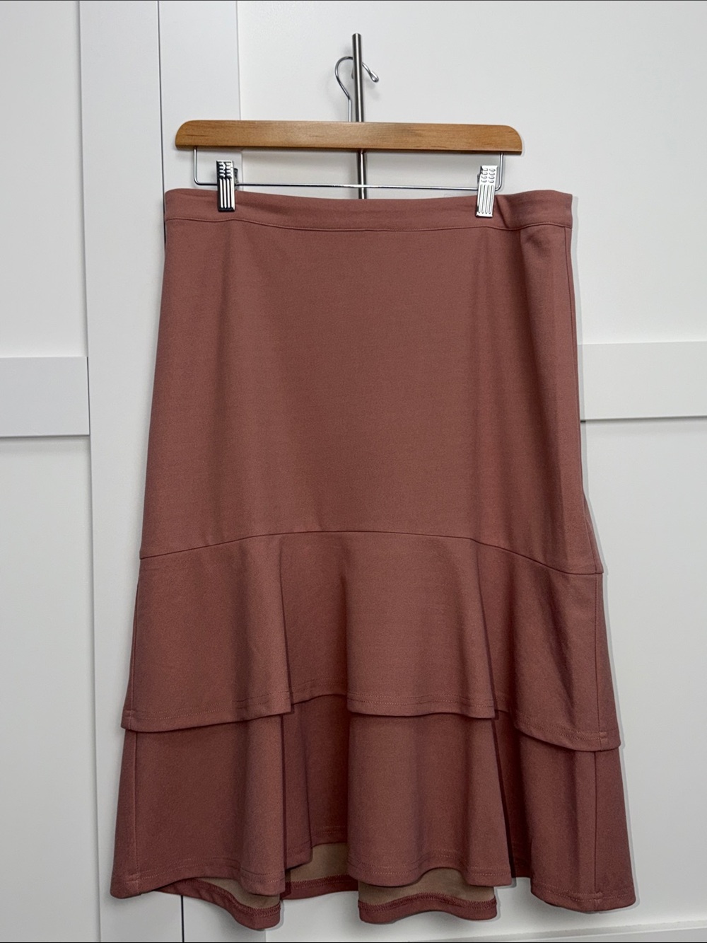 Tiered A-Line Midi Skirt in Dusty Rose